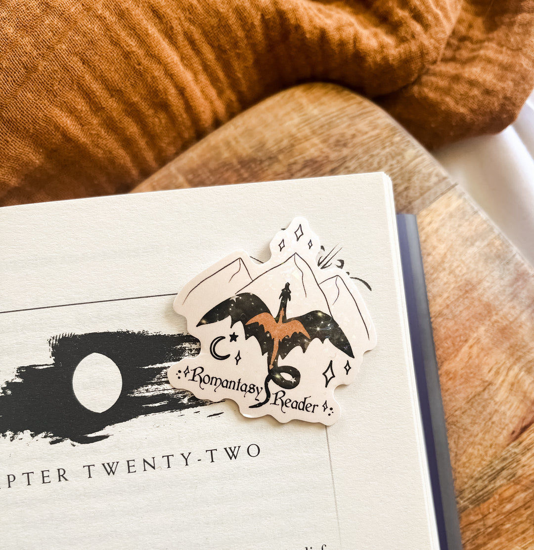 Romantasy reader dragon glitter sticker