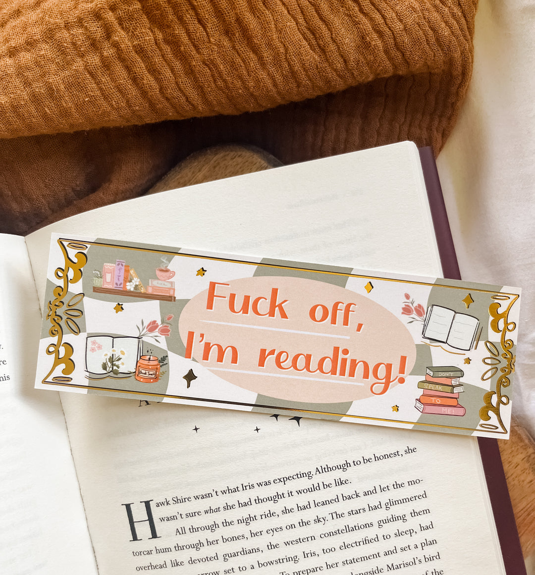 F Off I'm Reading Gold Foil Bookmark