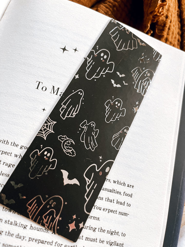 Silver foil ghost Halloween bookmark