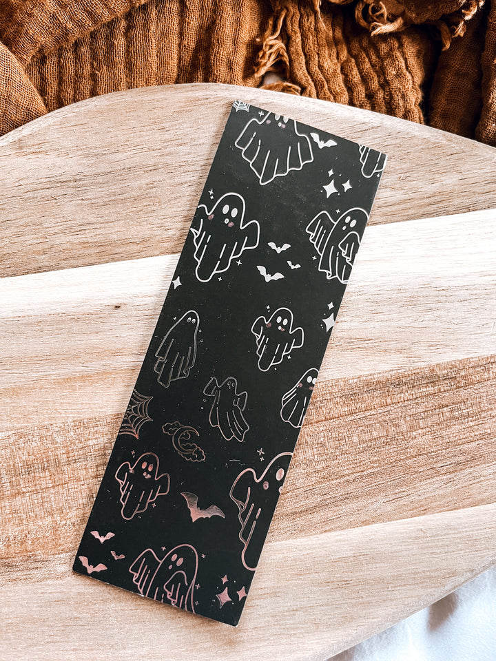 Silver foil ghost Halloween bookmark