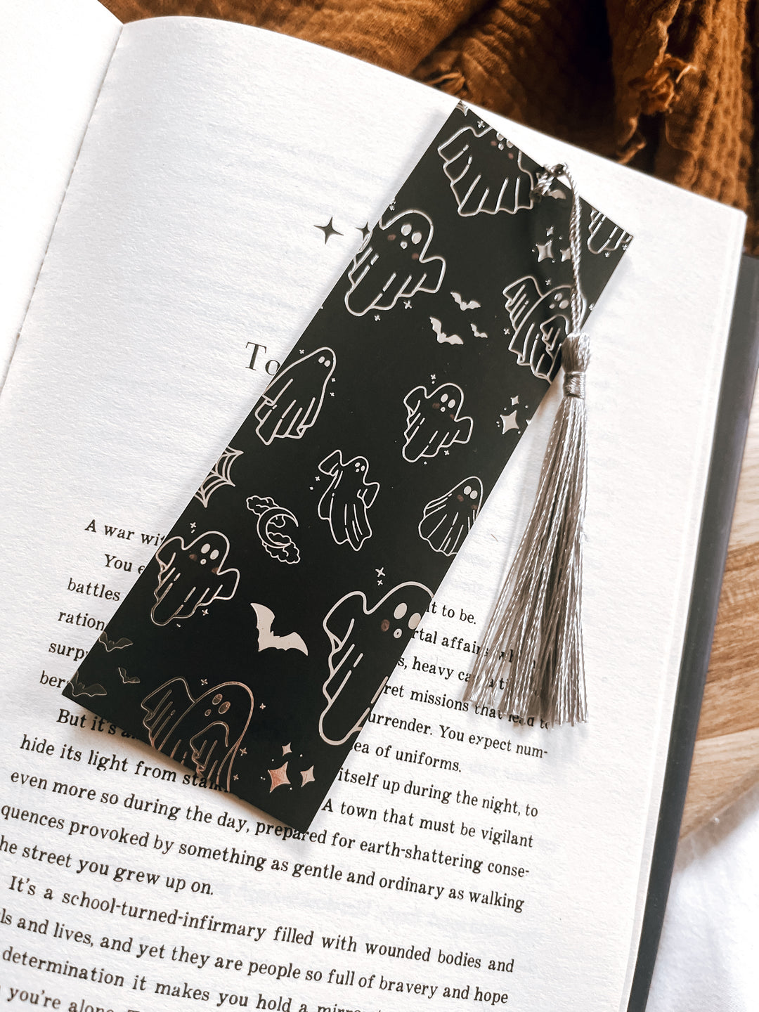 Silver foil ghost Halloween bookmark