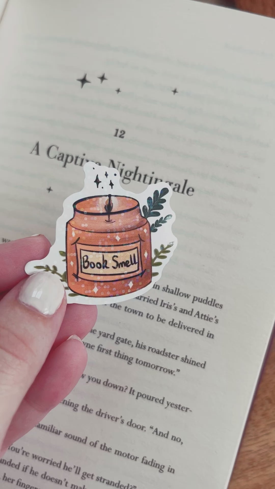 Book smell candle glitter sticker